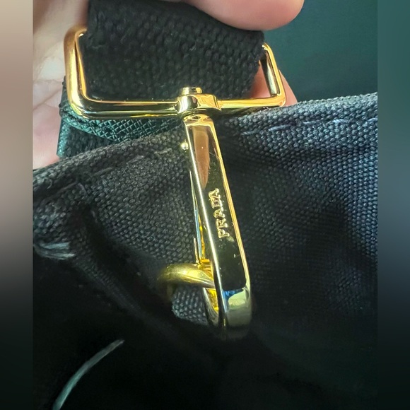 GUC Prada Canapa Denim Canvas PM Black Crossbody Hand Bag with Strap - Picture 12 of 12